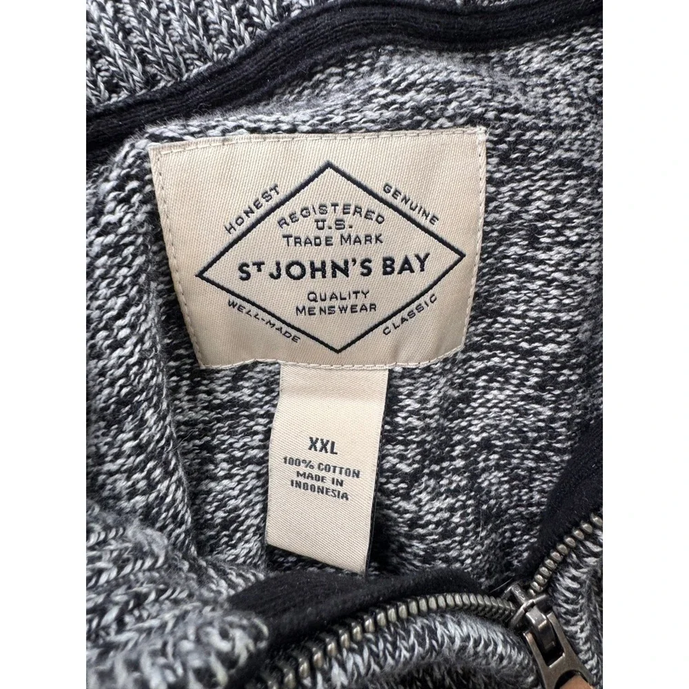 St. John's Bay Quarter Zip Sweater Mens Black White Marled Cotton XXL‎